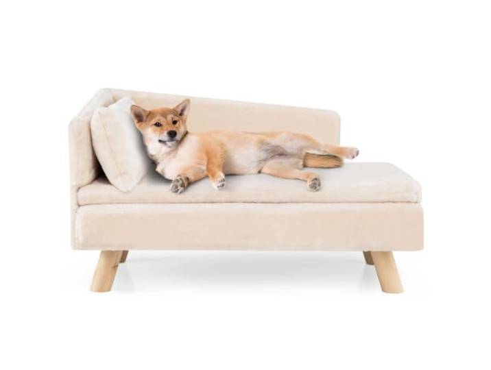 Helloshop26 Erhöhtes Sofa für Tiere, 81 x 51 x 47 cm, optimaler Komfort, halbrunde Rückenlehne, moderner Stil, aus Plüschstoff, Weiß, 20_0017641