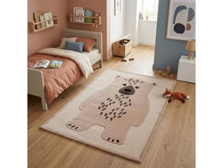 Morgenland Kinderteppich Handgetuftet Wolle Beige 120x170cm 100% Schurwolle, Kollektion Kids, Kinderzimmer, Handarbeit, Rechteckig