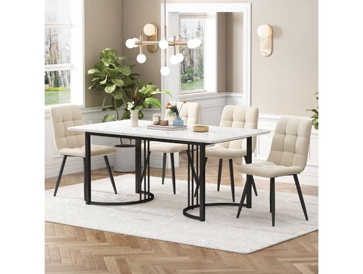 Ensemble table et chaises Table à manger avec 4 chaises Set Table MDF en blanc Table de cuisine moderne Set