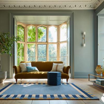 Wollteppich FLAIR RUGS "Kai Wool Border", blau, B:120cm H:10mm L:170cm, Wolle, Teppiche, Kai Wool Border Läufer Teppich