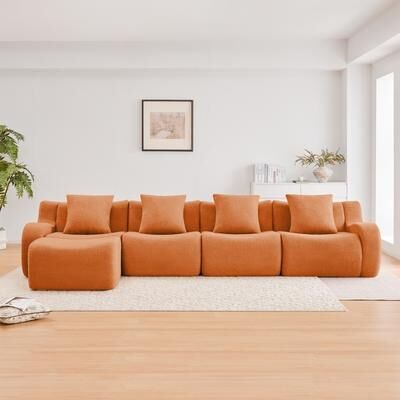 Abrihome Modern Boneless Teddy Fabric Sectional Sofa with High Density Sponge