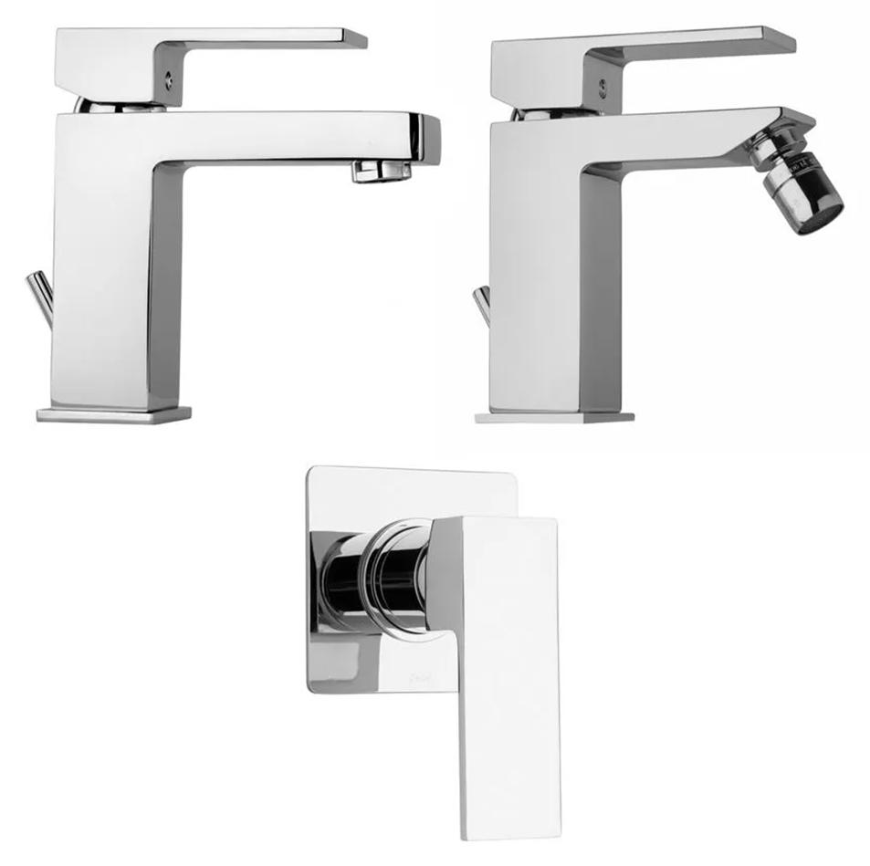 Set aus 3 Armaturen für Waschbecken, Bidet und Einbaudusche, eckige Form | Infinity