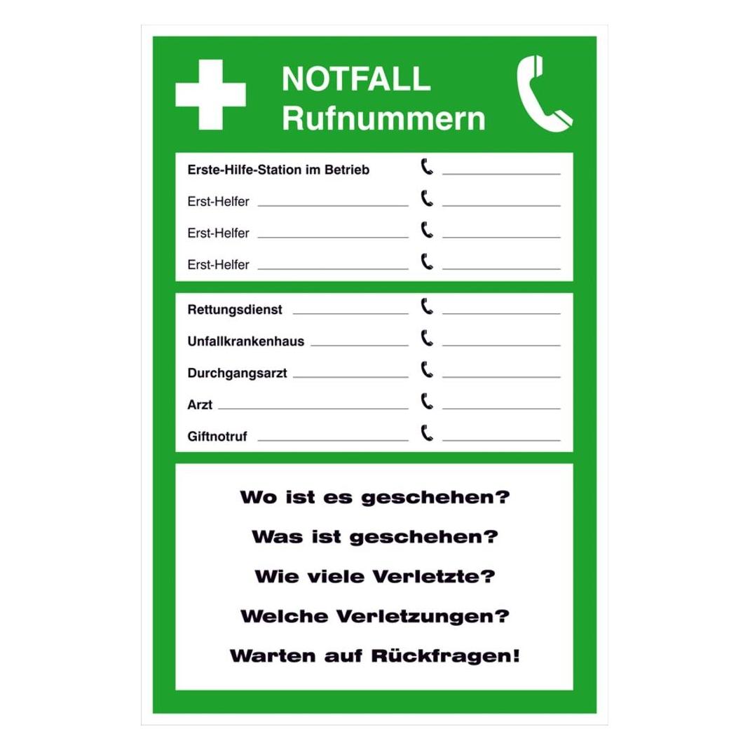 SafetyMarking Aushang Notfall Notfall Rufnummern (21.0044)