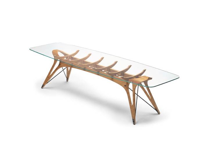 ZANOTTA table VERTEBRA (Rovere naturale 320x102 cm - Cristallo, multistrato, acciaio)