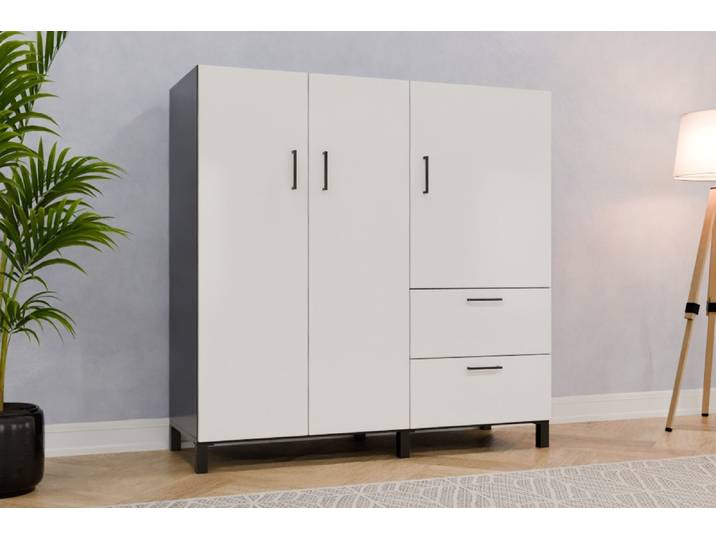 Highboard nach Maß - Lackiertes Glas Schneeweiß satiniert - 140x140x52cm - Individuell konfigurieren