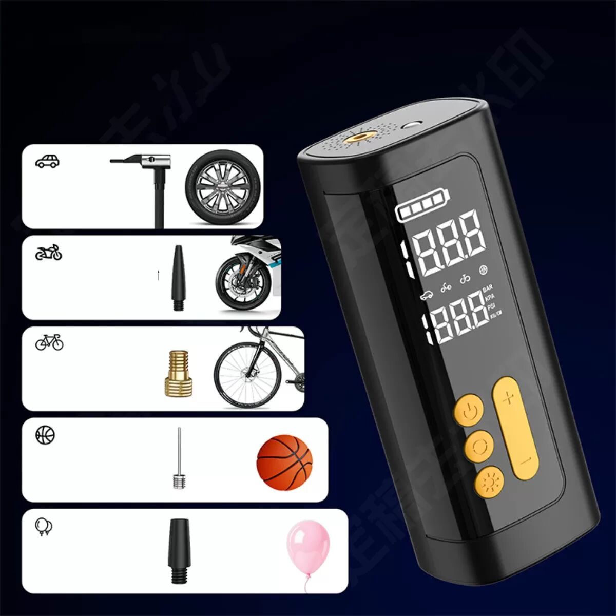 INF Kabelloser digitaler Reifenfüller – Tragbare 2000mAh Auto-Reifenpumpe mit integriertem LED-Licht, 5-20min Laufzeit