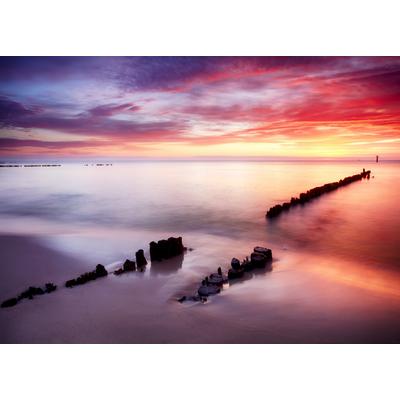 Fototapete PAPERMOON "Ocean Beach at Sunset", bunt, B:4m L:2,6m, Vlies, Tapeten