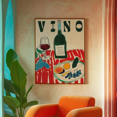 Useful Little Things Italian Cuisine Canvas Art Poster Retro Wine Glass & Chili Pepper Wall Print For Kitchen & Dining Decor b 19.7 In X 27.6 In w o Frame