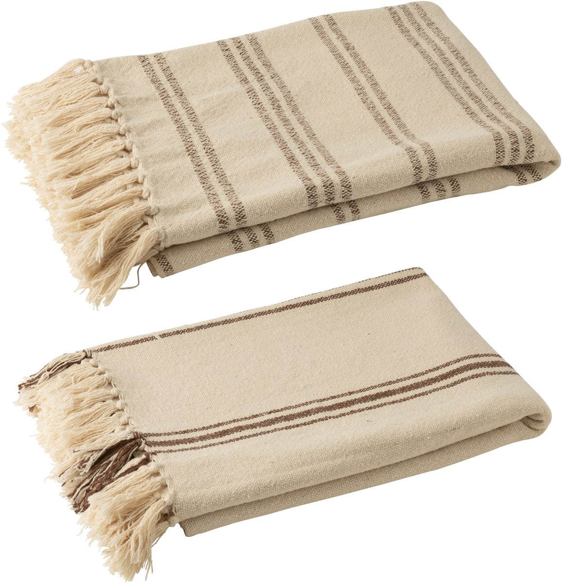 J-Line Plaid Stripe katoen wit/bruin - 2 stuks
