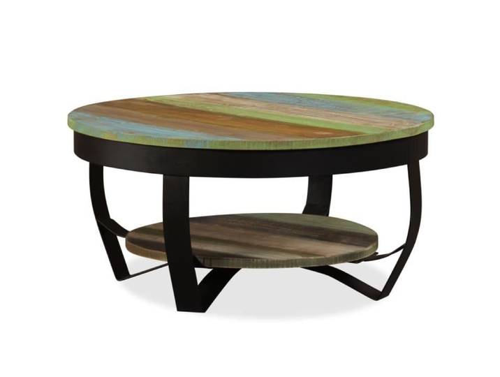 Table basse en bois de récupération - AKOZON - AKO7646491509986 - Marron - Bois massif - Rond