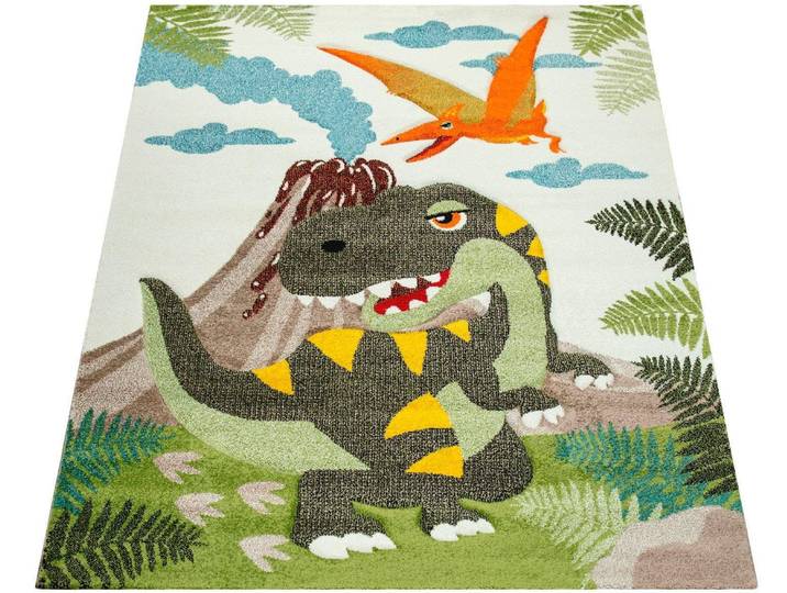 Kinderteppich PACO HOME Diamond 636 , grün, B:120cm H:18mm L:170cm, Polypropylen (PP), Teppiche, Kinderteppich, 3D-Design, Motiv Dinosaurier, Kinderzimmer