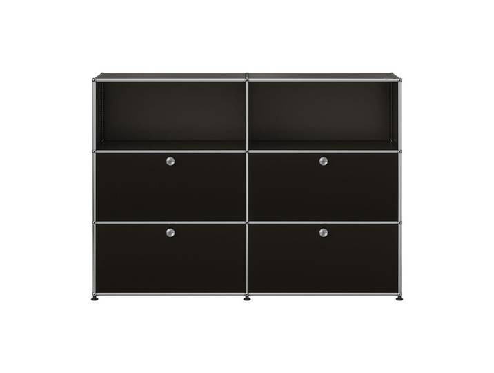 USM Haller Kommode 2-fach breit 2 Fächer 4 Klapptüren schwarz oben mit Schloss graphitschwarz 153x109x38 cm
