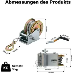 Wiltec, Fördertechnik, Handseilwinde 550kg 4,1:1 14x15cm 10m Drahtseil Seilwinde Forstseilwinde