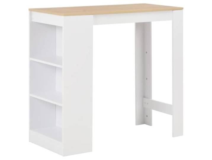 GHVBNMF Bartisch mit Regal Weiss Natur 110x50x103 cm Stehtisch Kueche Kompakter Stehtisch fuer Esszimmer und Kueche mit 3-stufigem Seitenelement fuer Flaschen, Geschirr und Vorraete.