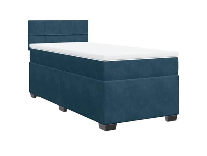 PUGYNBK Boxspringbett, Samt, Dunkelblau, 90 x 190 cm Taschenfedern, atmungsaktiver Matratzenschoner, Stützkopfteil, stabile Füße