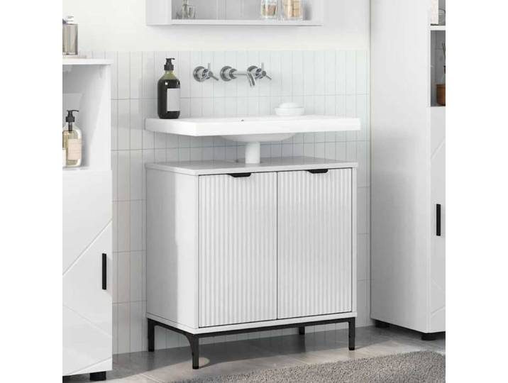 Moderne Meuble de Lavabo de Salle de bain - Meuble/sous vasque Salle de Bain - - avec stockage Blanc brillant@FR(14876）