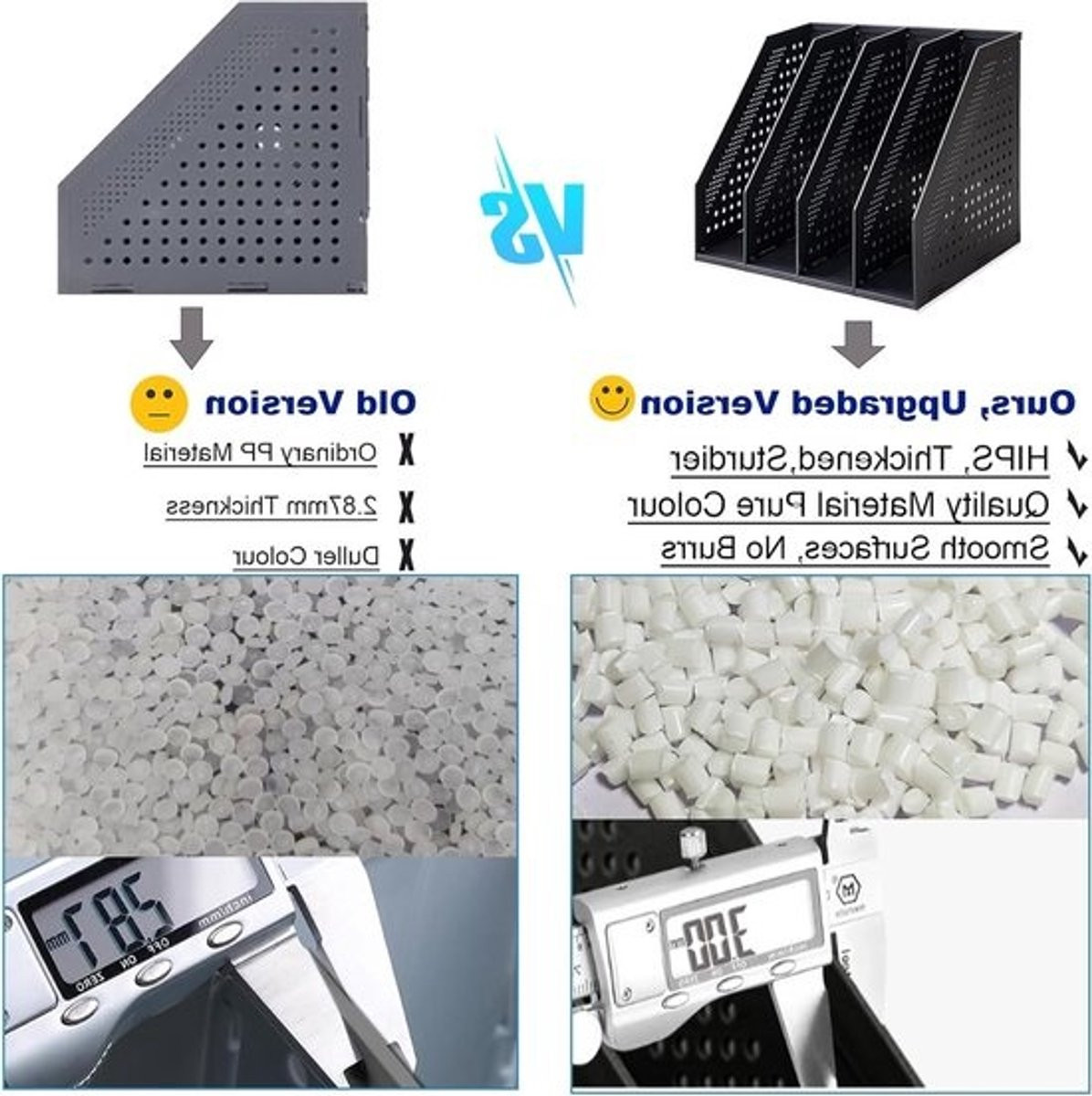Opvouwbare tijdschriftenhouder met 4 compartimenten - Plastic organizer voor op je bureau