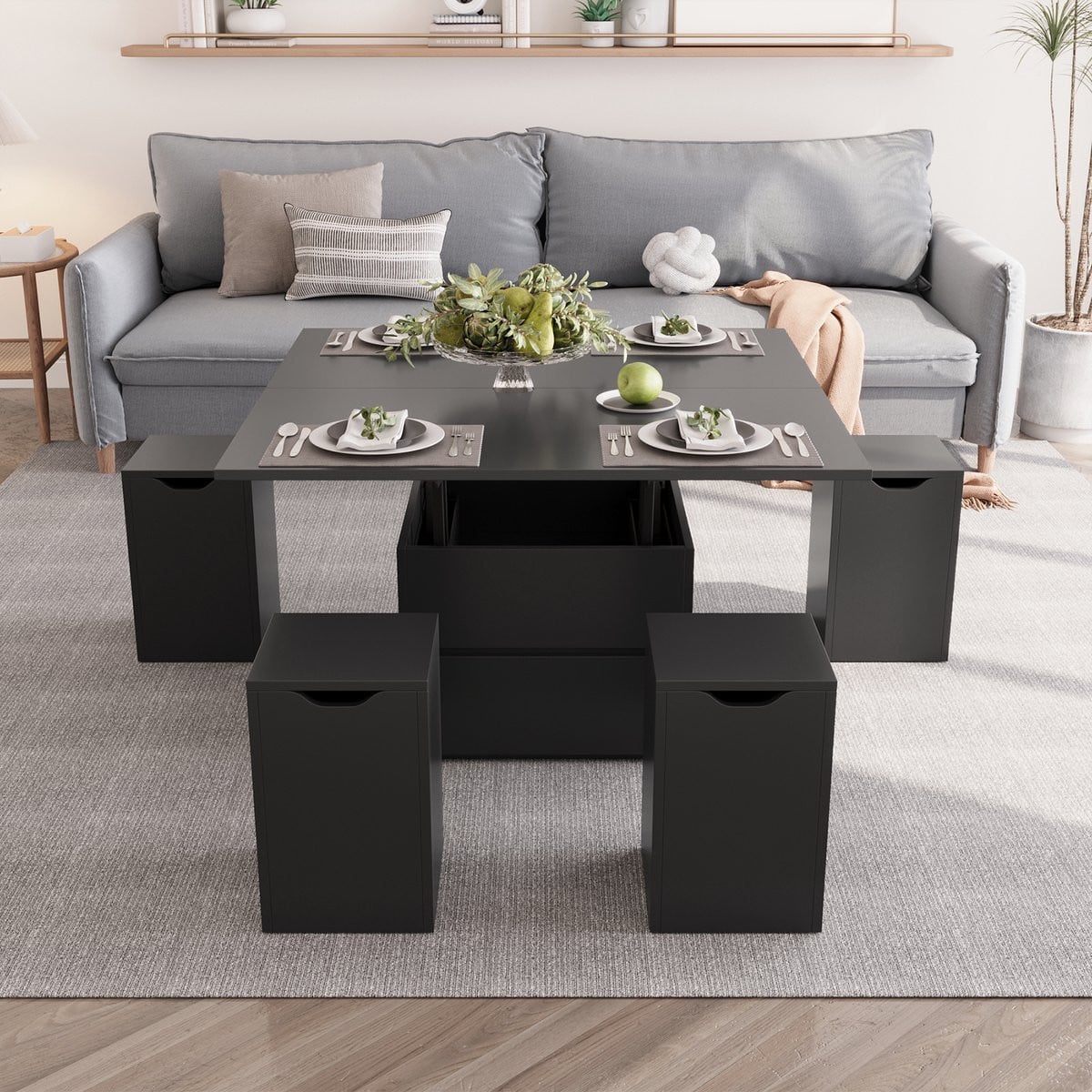 VOWNER multifunctionele salontafel met 4 stoelen en verstelbare hoogte