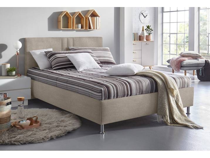 Polsterbett, Microfaser & Strukturstoff, Dunkelbeige, 150×210 cm, Bonnell-Federkernmatratze, Westfalia Schlafkomfort