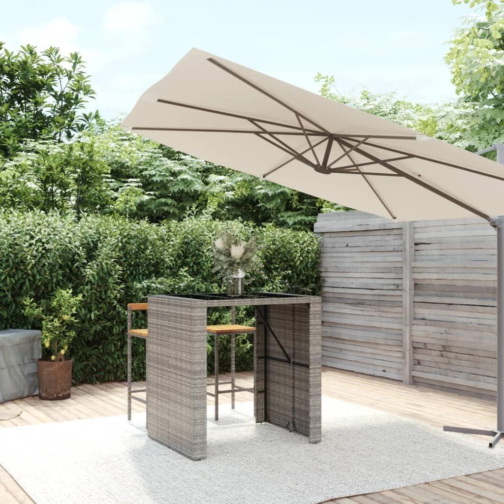 Grauer Bartisch mit Glasplatte, 105x80x110 cm, aus Poly-Rattan, wetterfester Gartentisch für Terrasse, Balkon und Garten, ideal als Esstisch und Beistelltisch für den Außenbereich und beim Camping