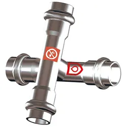 C-Stahl Pressfitting V Kontur - Außerachsiges Kreuz (i/i/i/i) (Ausführung: 22 - 18 - 22 - 18 mm)