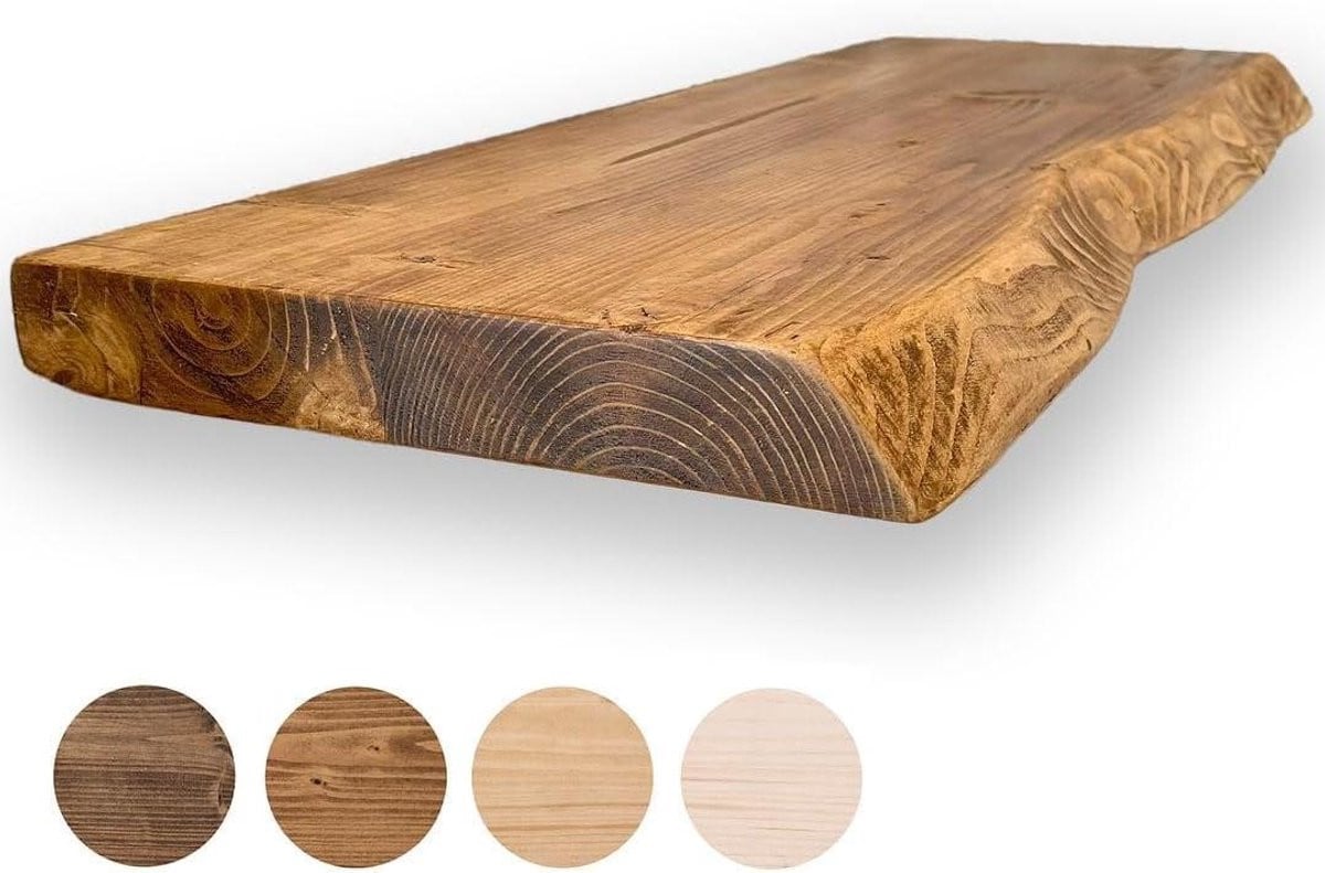 Handgemaakt massief houten wandrek met rand voor in de woonkamer - Licht