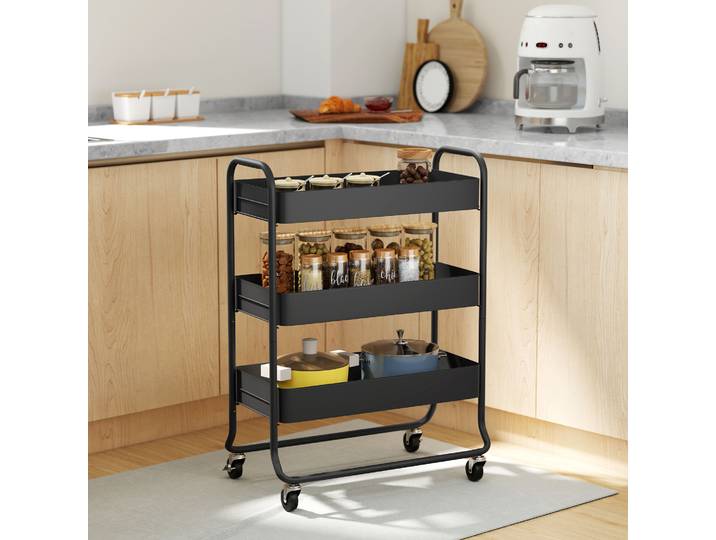 HOMCOM Chariot Cuisine 3 Paniers Métal Noir avec Roulettes
