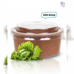 Blanc HYGIENIC SET: Salatboxen Salatschalen braun 1000ml + Deckel, 300 Stück, to go, take away, Pappe/PLA + recyceltes PET
