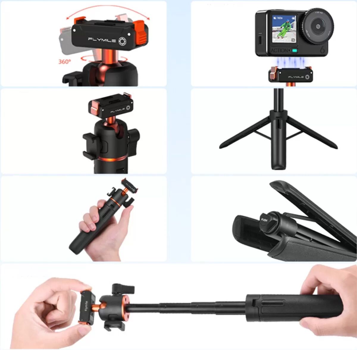 INF Perche selfie extensible avec trépied à fixation magnétique et sabot cold shoe, mini trépied portable compatible avec DJI