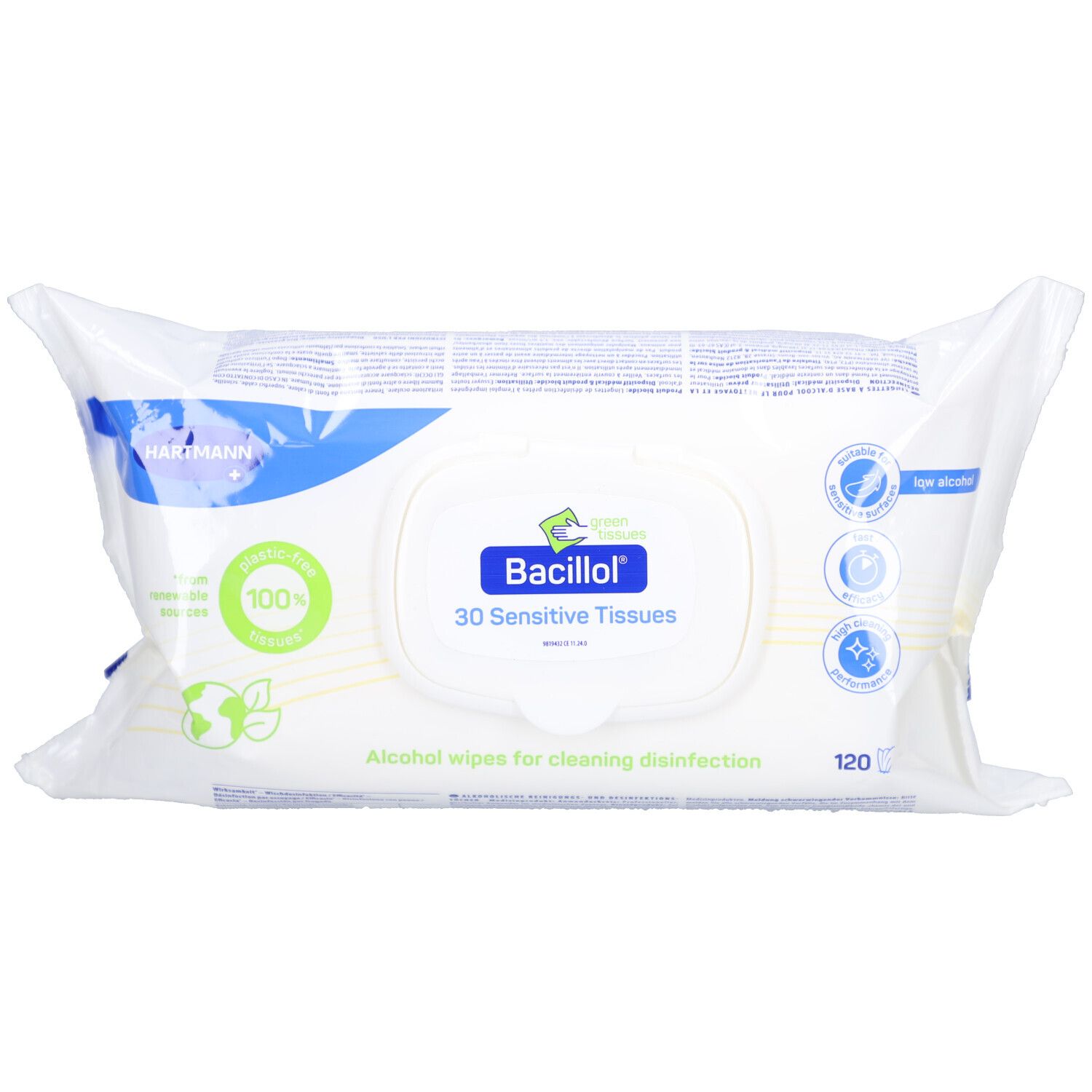 Bacillol 30 Sensitive Green Tiss.17x20cm Flow-Pack 120 St Tücher