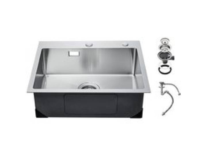 VEVOR Évier de cuisine, 68 cm, évier à montage par le haut en acier inox 304, évier à poser à encastrer cuve simple avec accessoires, évier de lave-vaisselle ménager pour camping-car, cuisine, bar