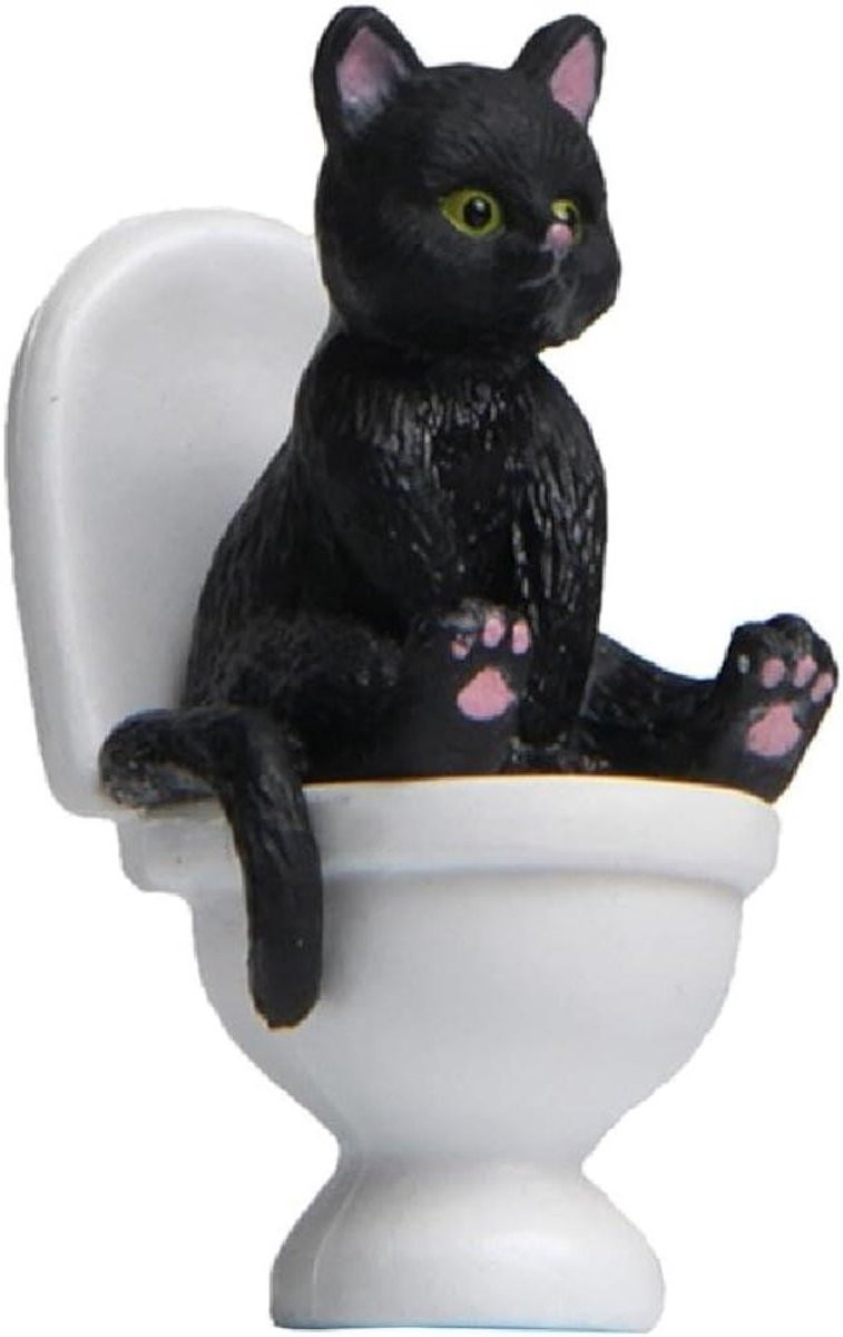 Kattenbeeldje decoratie voor op tafel - 42 cm - Zwart/Wit/Grijs/Geel