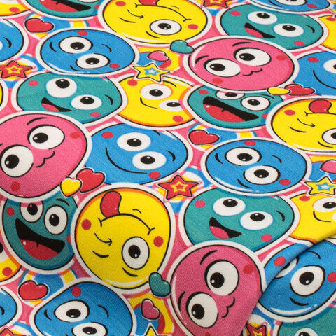 Baumwoll-Jersey "Smiley" mit Elasthan, bunt