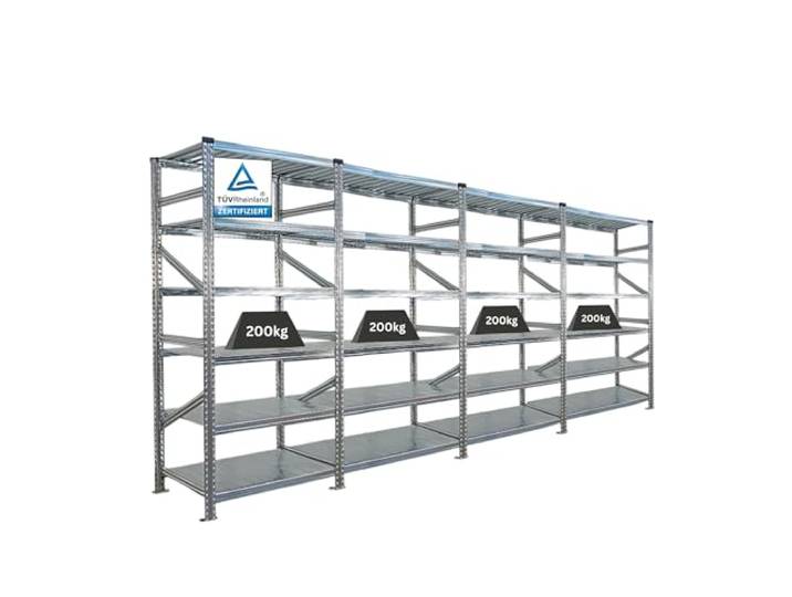 PROREGAL Fachbodenregal Stecksystem Proximo Komplettregal HxBxT 210x360x60cm 6 Ebenen Fachlast 200 kg Beidseitig nutzbar Verzinkt Lagerregal, Steckregal, Metallregal