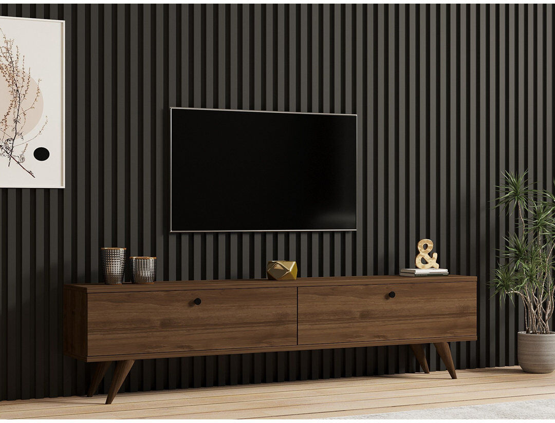 Hanah Home Modern Walnut TV Stand with Numerous Shelves, 160 x 40 x 40 cm, 100% Melamine Coated Particle Board, Thickness: 0 cm, Additional Storage, Plastic Legs Brown 60"