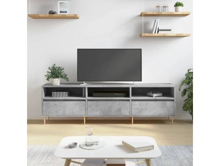 HEFZGDB TV-Schrank Betongrau 150x30x44,5 cm Holzwerkstoff mit 6 Fächern, Stauraum Möbel, robuste Eisenbeine, stabile Tischplatte für Wohnzimmer, Sideboard Aufbewahrung