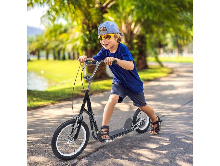 HOMCOM Trottinette Tout Terrain Acier Noir Enfant+Adulte