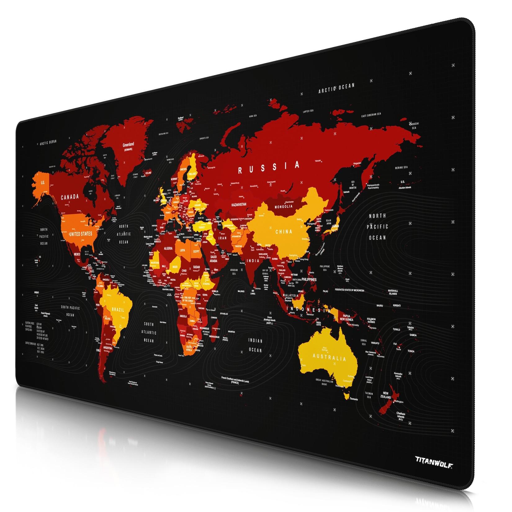 Titanwolf Gaming Mauspad, XXXL Speed Mousepad 1200 x 600 mm, Geschwindigkeit & Präzision, Weltkarte rot
