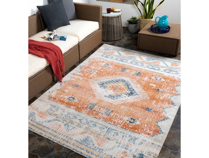 Livabliss Nawel Lusaka Tapis d’extérieur 200x275 cm – Rouille\, Bleu\, Bohème Bleu rouille