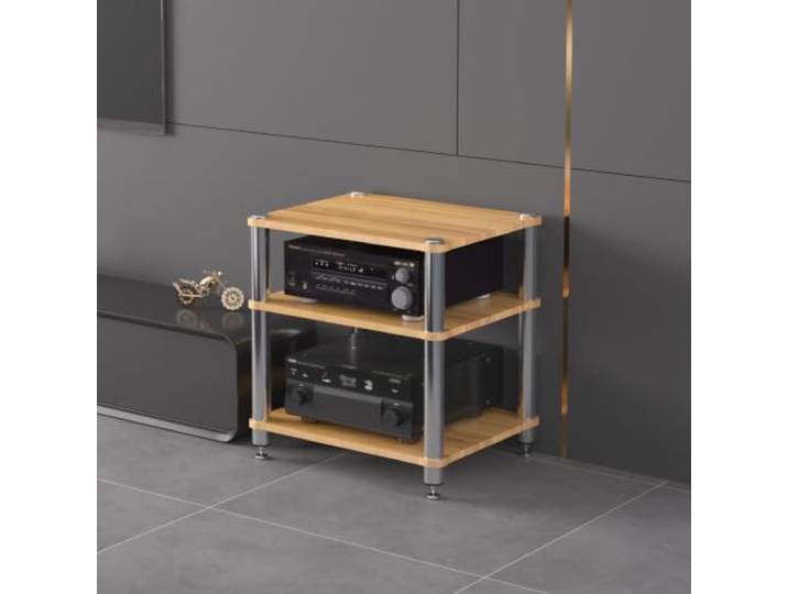 YHTCSXMD HiFi Rack, 1–4 Ebenen Audio Rack HiFi Regal aus Holz 50-mm-Edelstahlstützen, Holzplatten und Entkopplungsspitzen für Verstärker und Player; für Wohnzimmer und Hi-Fi-Bereich
