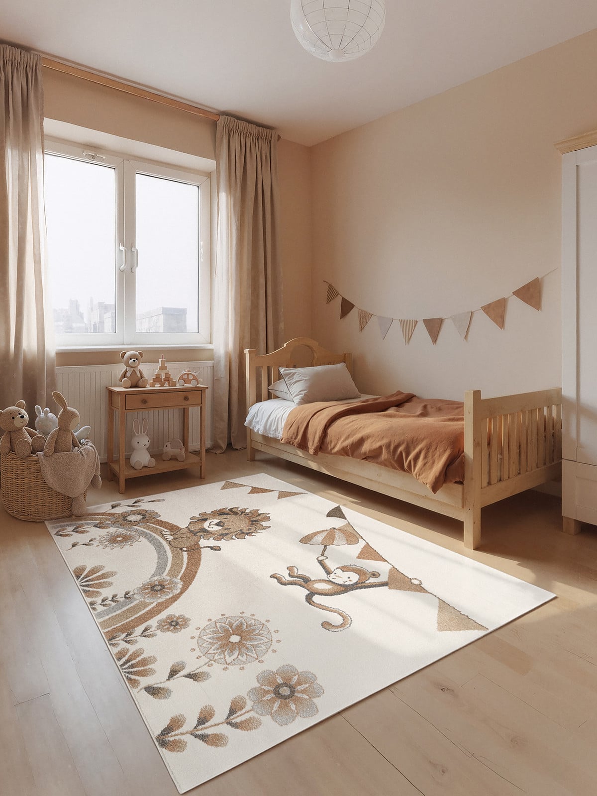 home24 Kindervloerkleed Lion Summer Party wit, Breedte: 120 cm, Lengte: 170 cm