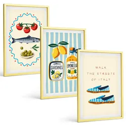 BILDER SET 3er Set - 40x60 cm Goldrahmen - Italienische Aromen und Lifestyle-Bilder