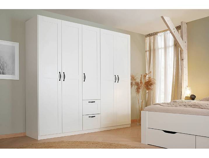 Drehtürenschrank Cottage mit Schubladen 226cm Weiß ohne Spiegeltür/-en