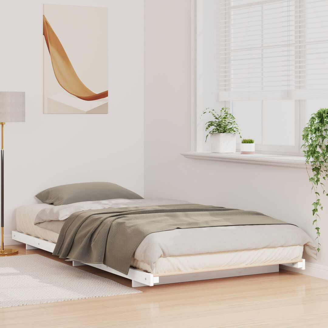 Norden Home Floor Bed Frame Solid Pine Wood White European Double (140 x 200 cm)