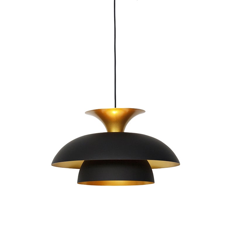 Qazqa Moderne ronde hanglamp zwart en goud/messing van metaal - E27