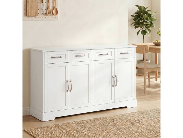 HOMCOM Buffet Blanc 140x38x80cm Tiroirs Portes Étagères Réglables