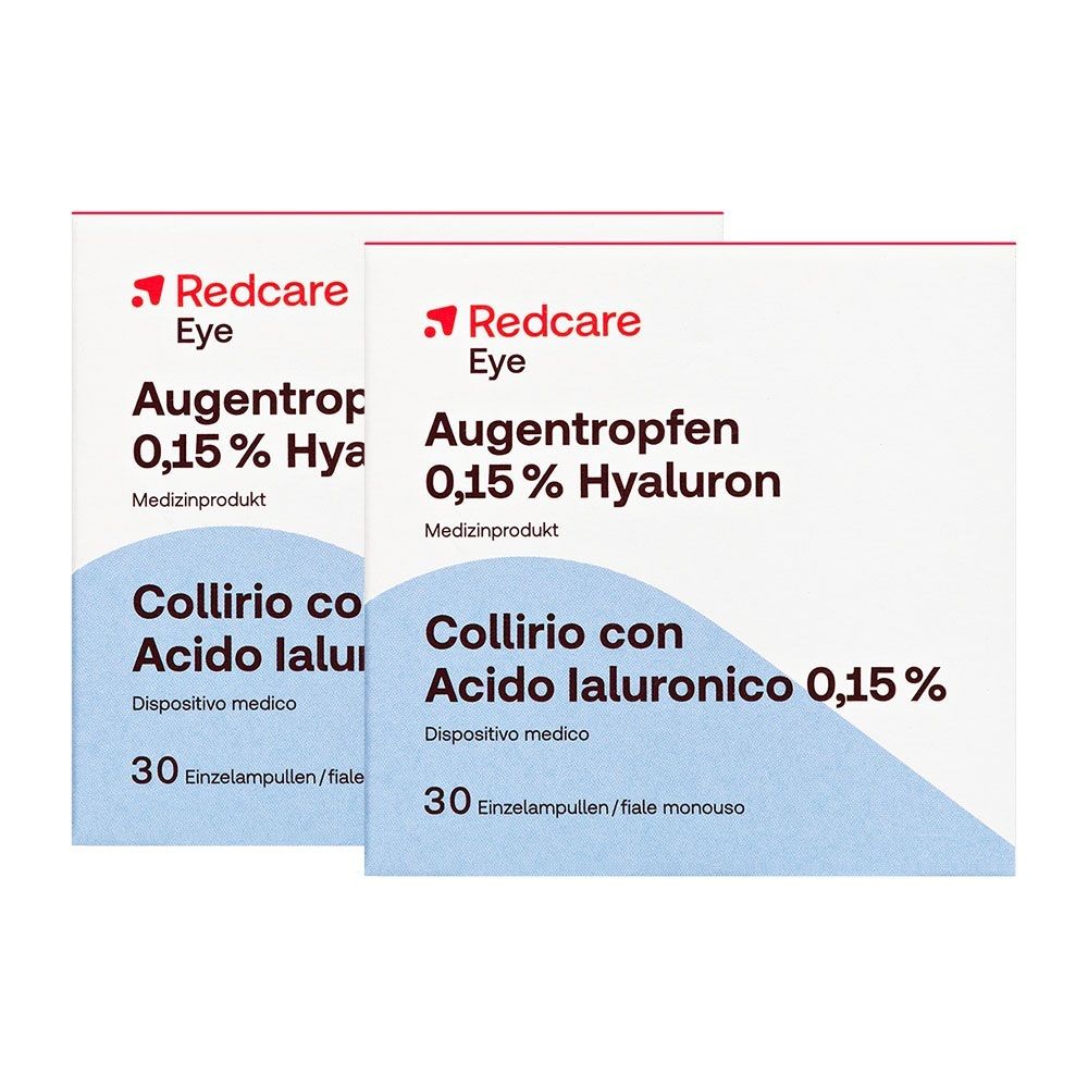 Augentropfen 0,15% Hyaluron RedCare Einzeldos.pip. Doppelpack 2x30x0,35 ml Einzeldosispipetten