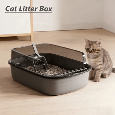 Inspire Curations SplashGuard Semi Enclosed Cat Litter Box gray D