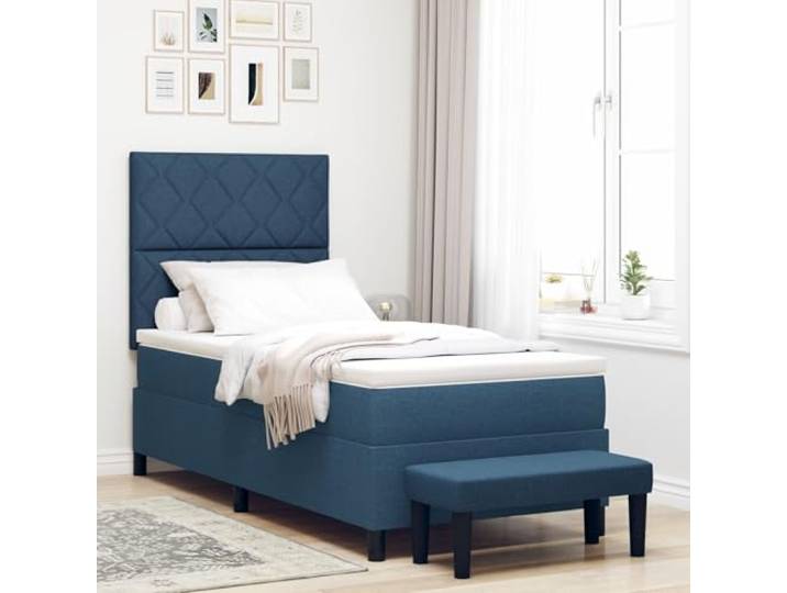 SKTQYQO Boxspringbett und Matratze und blaue Bank Multifunktionales Bett Bettgestell für Schlafzimmer Geeignet für Hotels und Studien 90x200cm Stoff