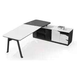 Büromöbel Chef Schreibtisch  Büroschreibtisch CAROLINA weiß-anthrazit 2,2x1,80x0,75m